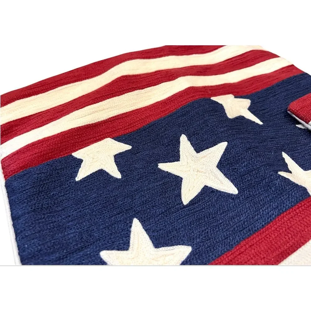 Pottery Barn Embroidered Patriotic Pillow Cover Set of 2 Stars Stripes 18x18”